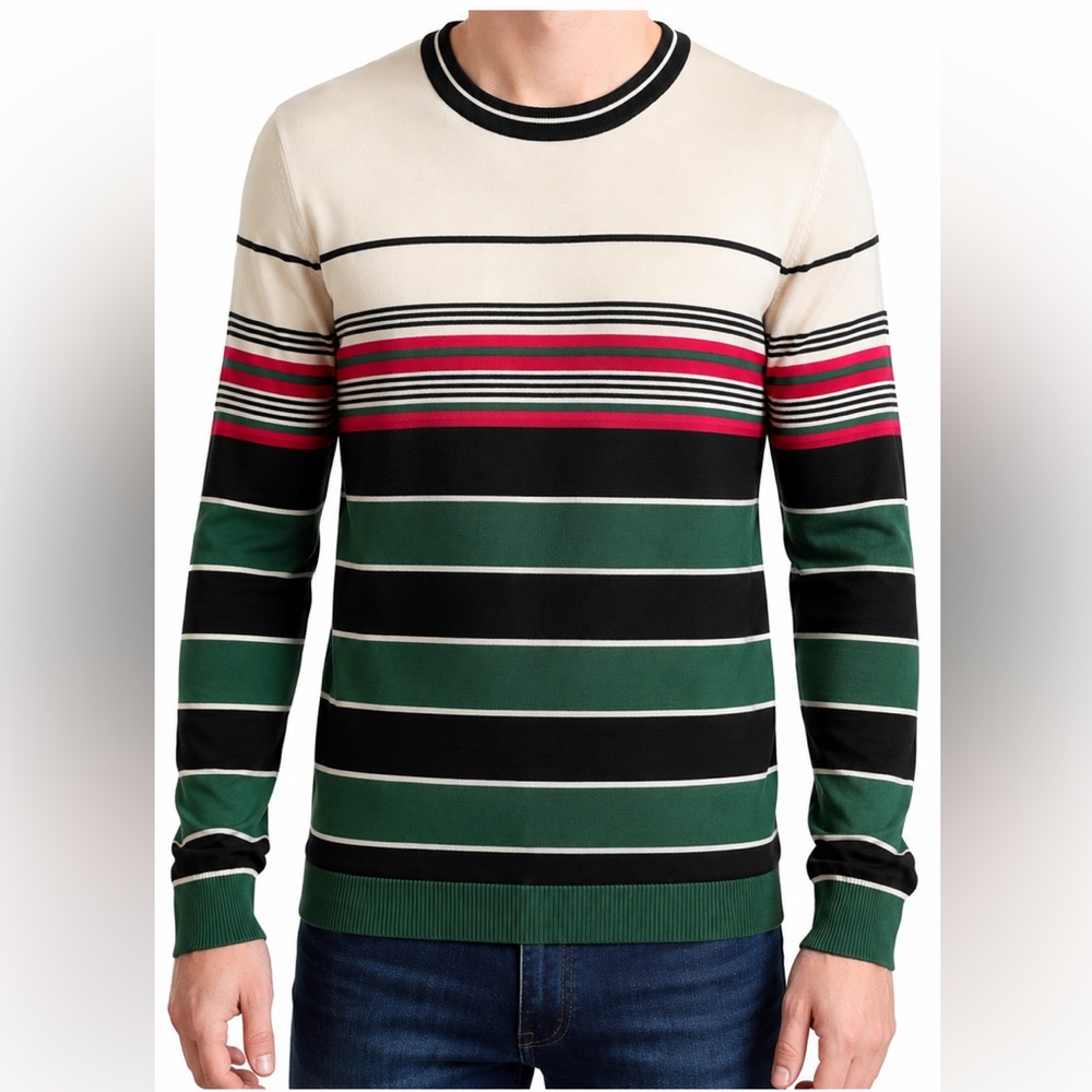 DOLCE & GABBANA Mens 100% Silk Stripe Green White Sweater Shirt 52/ Large